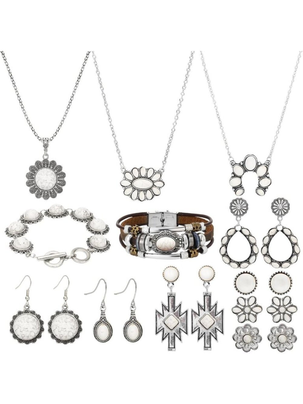 Bohemian 20 Pcs Turquoise Jewelry Set for Women - Western Style Accessories